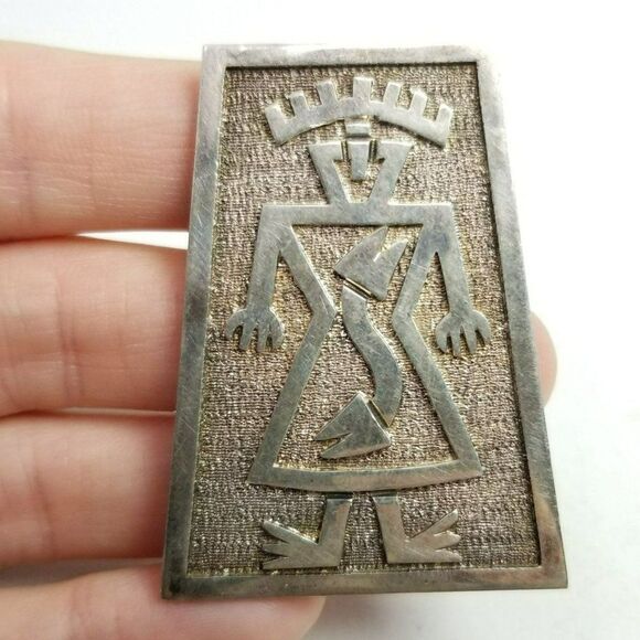Vintage Jewelry - Vintage 900 Grade Silver Primitive Style Person Shape Brooch / Pendant, Estate